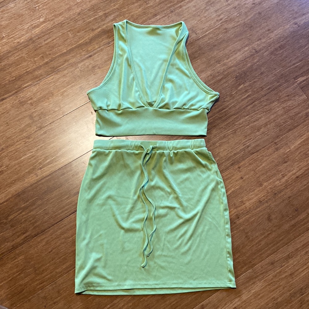 Skirt and crop top set, stretch-knit, soft and silky